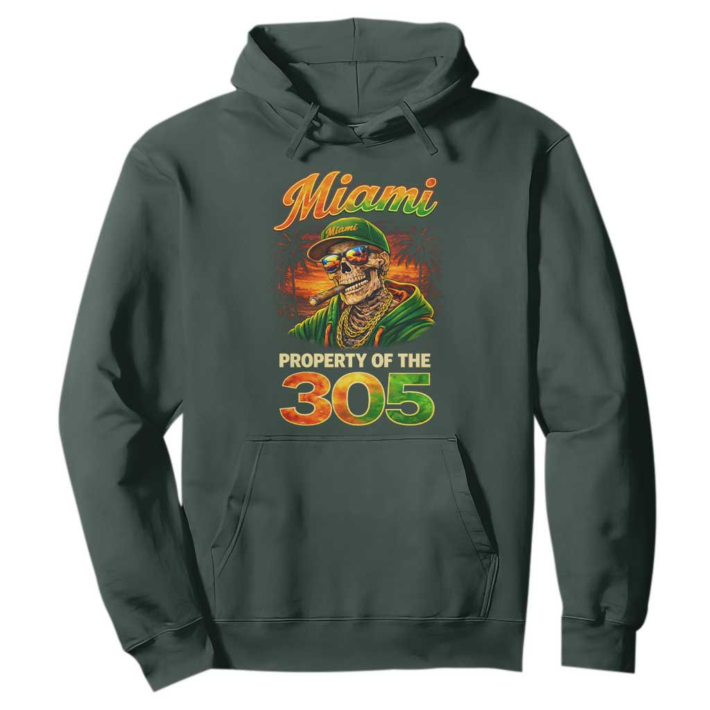 Miami Property of the 305 Skeleton Graphic Hoodie Street King with Sunset Florida Swag TS02 Dark Forest Green Print Your Wear