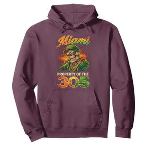 Miami Property of the 305 Skeleton Graphic Hoodie Street King with Sunset Florida Swag TS02 Maroon Print Your Wear