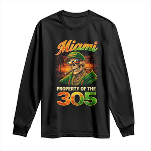 Miami Property of the 305 Skeleton Graphic Long Sleeve Shirt Street King with Sunset Florida Swag TS02 Black Print Your Wear