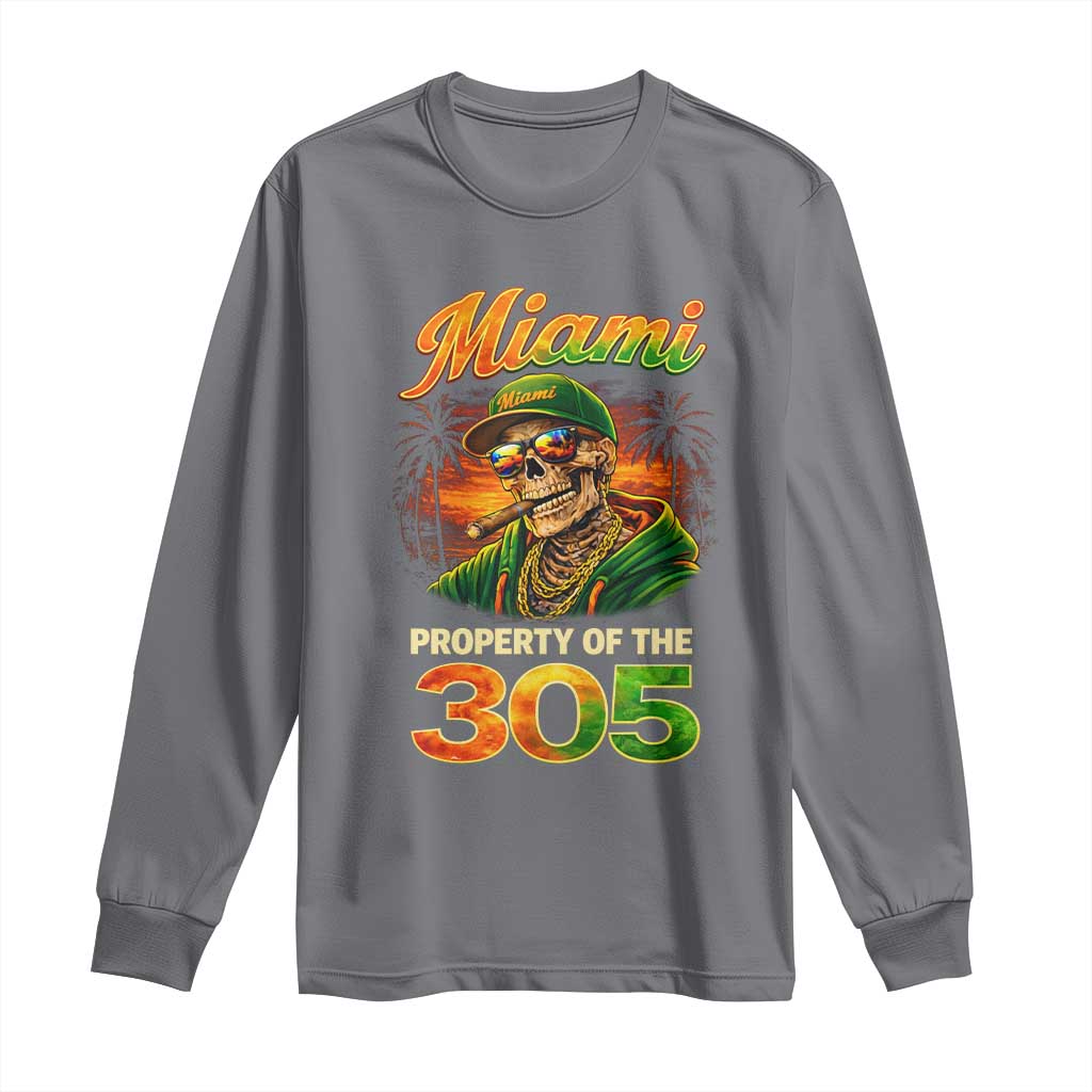 Miami Property of the 305 Skeleton Graphic Long Sleeve Shirt Street King with Sunset Florida Swag TS02 Charcoal Print Your Wear