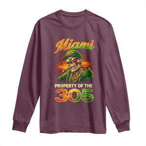 Miami Property of the 305 Skeleton Graphic Long Sleeve Shirt Street King with Sunset Florida Swag TS02 Maroon Print Your Wear