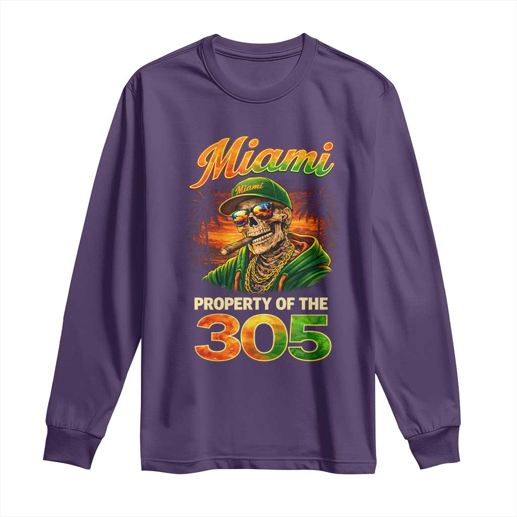 Miami Property of the 305 Skeleton Graphic Long Sleeve Shirt Street King with Sunset Florida Swag TS02 Purple Print Your Wear