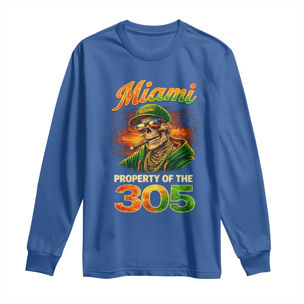 Miami Property of the 305 Skeleton Graphic Long Sleeve Shirt Street King with Sunset Florida Swag TS02 Royal Blue Print Your Wear