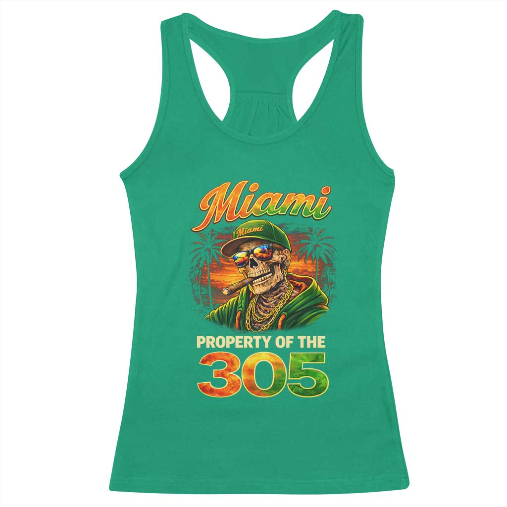 Miami Property of the 305 Skeleton Graphic Racerback Tank Top Street King with Sunset Florida Swag TS02 Irish Green Print Your Wear