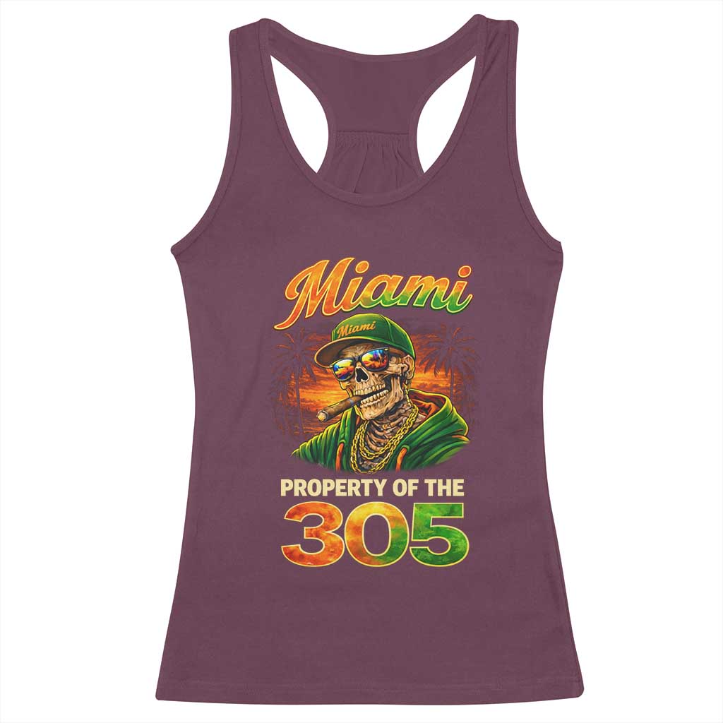 Miami Property of the 305 Skeleton Graphic Racerback Tank Top Street King with Sunset Florida Swag TS02 Maroon Print Your Wear