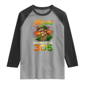 Miami Property of the 305 Skeleton Graphic Raglan Shirt Street King with Sunset Florida Swag TS02 Sport Gray Black Print Your Wear