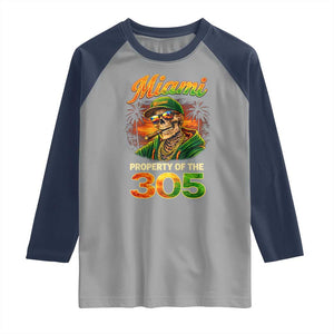 Miami Property of the 305 Skeleton Graphic Raglan Shirt Street King with Sunset Florida Swag TS02 Sport Gray Navy Print Your Wear