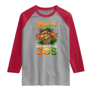 Miami Property of the 305 Skeleton Graphic Raglan Shirt Street King with Sunset Florida Swag TS02 Sport Gray Red Print Your Wear