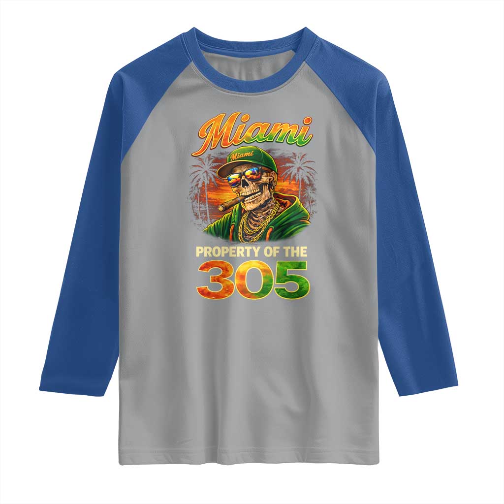 Miami Property of the 305 Skeleton Graphic Raglan Shirt Street King with Sunset Florida Swag TS02 Sport Gray Royal Print Your Wear