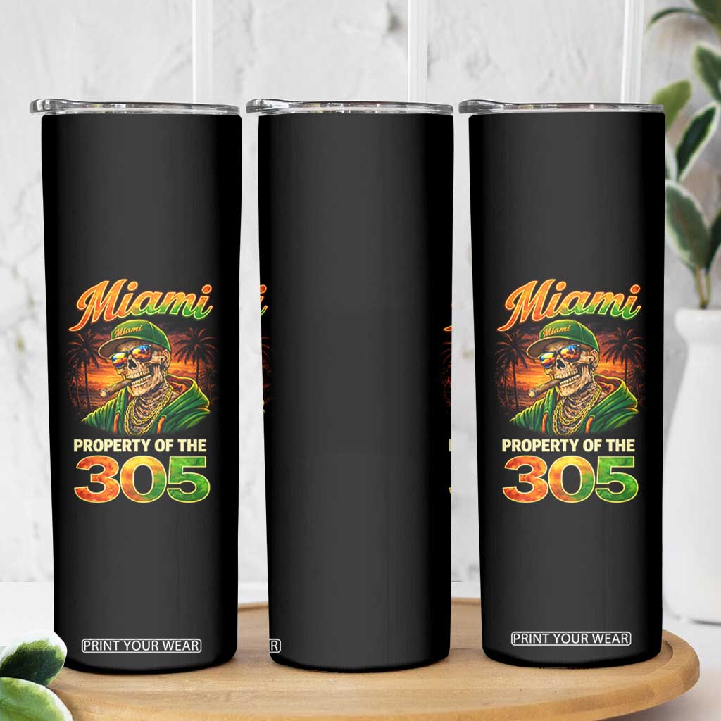 Miami Property of the 305 Skeleton Graphic Skinny Tumbler Street King with Sunset Florida Swag TS02 Print Your Wear