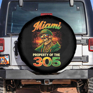 Miami Property of the 305 Skeleton Graphic Spare Tire Cover Street King with Sunset Florida Swag TS02 No hole Black Print Your Wear