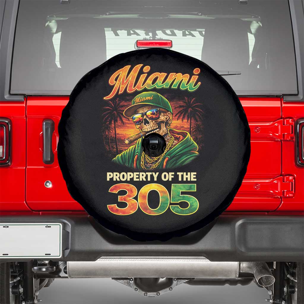 Miami Property of the 305 Skeleton Graphic Spare Tire Cover Street King with Sunset Florida Swag TS02 Black Print Your Wear