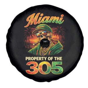 Miami Property of the 305 Skeleton Graphic Spare Tire Cover Street King with Sunset Florida Swag TS02 Print Your Wear