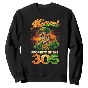 Miami Property of the 305 Skeleton Graphic Sweatshirt Street King with Sunset Florida Swag TS02 Black Print Your Wear