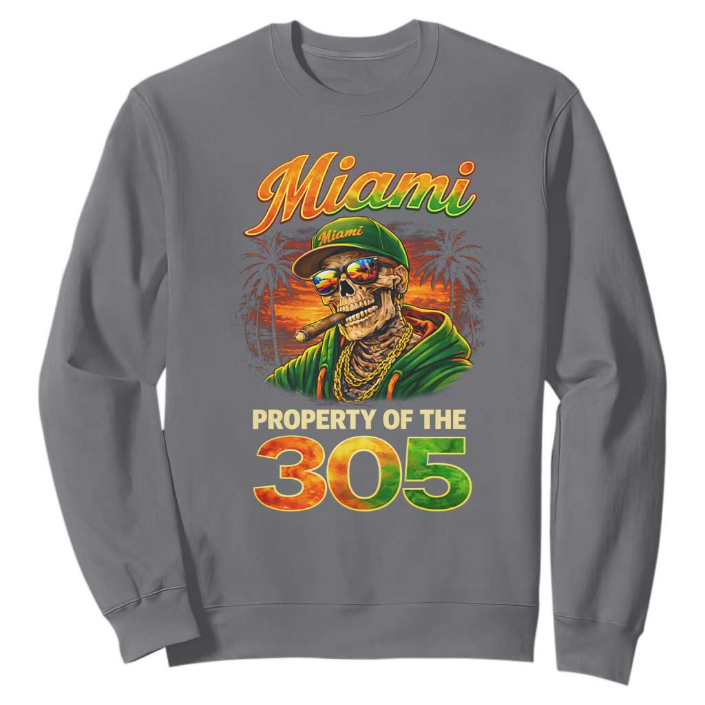 Miami Property of the 305 Skeleton Graphic Sweatshirt Street King with Sunset Florida Swag TS02 Charcoal Print Your Wear