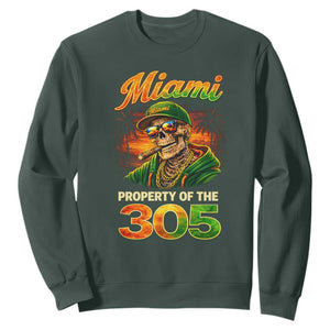 Miami Property of the 305 Skeleton Graphic Sweatshirt Street King with Sunset Florida Swag TS02 Dark Forest Green Print Your Wear