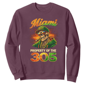 Miami Property of the 305 Skeleton Graphic Sweatshirt Street King with Sunset Florida Swag TS02 Maroon Print Your Wear