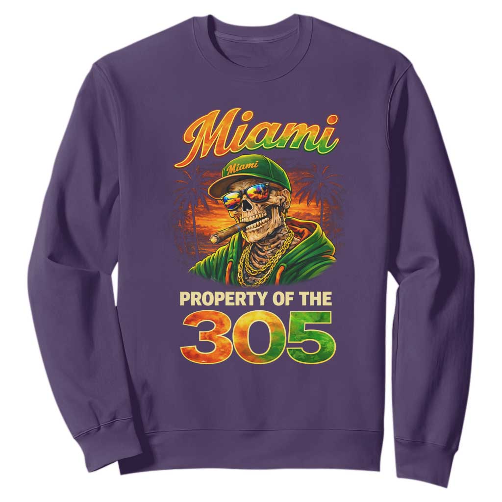 Miami Property of the 305 Skeleton Graphic Sweatshirt Street King with Sunset Florida Swag TS02 Purple Print Your Wear