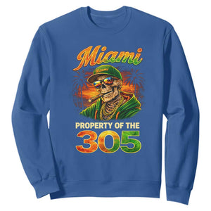 Miami Property of the 305 Skeleton Graphic Sweatshirt Street King with Sunset Florida Swag TS02 Royal Blue Print Your Wear