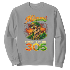Miami Property of the 305 Skeleton Graphic Sweatshirt Street King with Sunset Florida Swag TS02 Sport Gray Print Your Wear