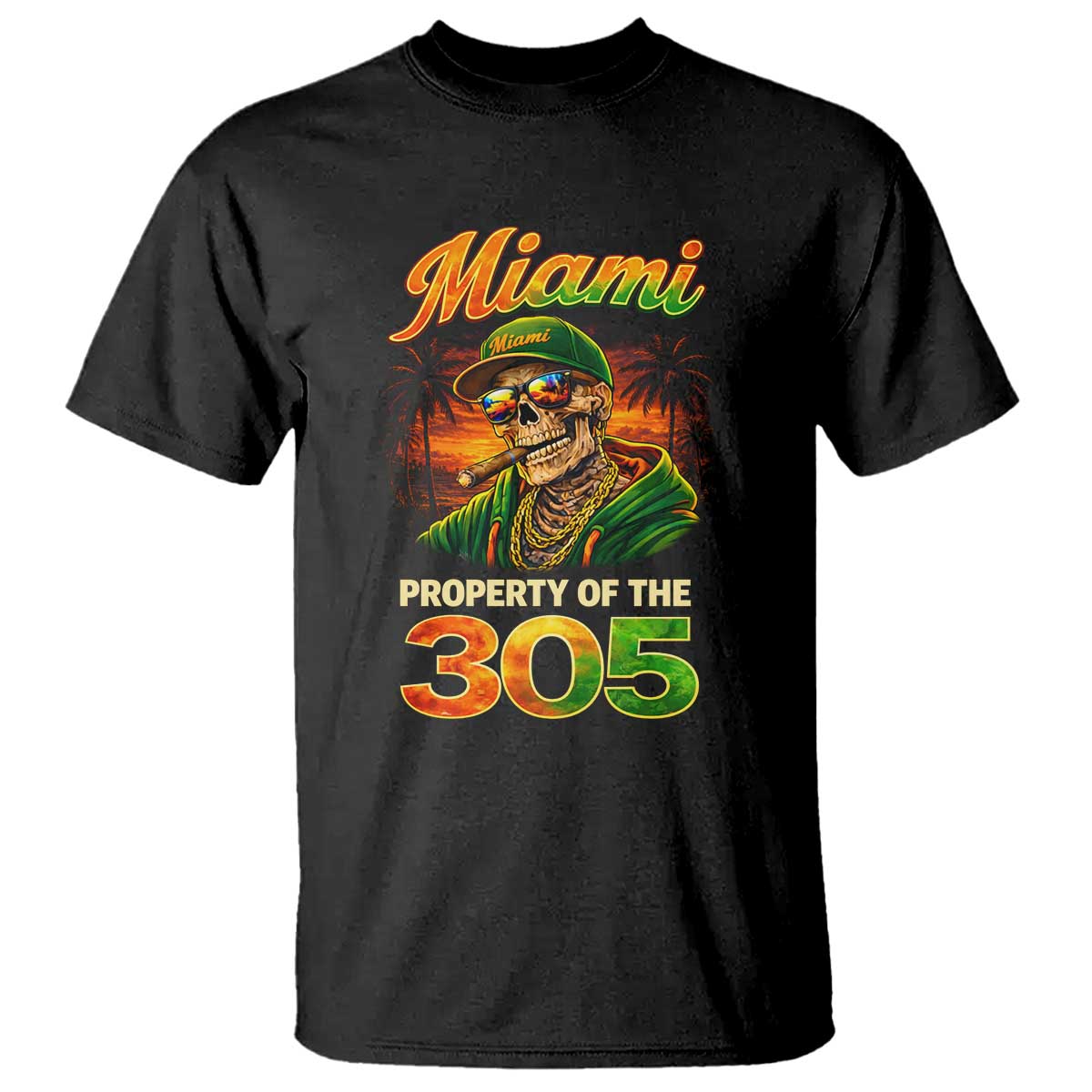 Miami Property of the 305 Skeleton Graphic T Shirt Street King with Sunset Florida Swag TS02 Black Print Your Wear