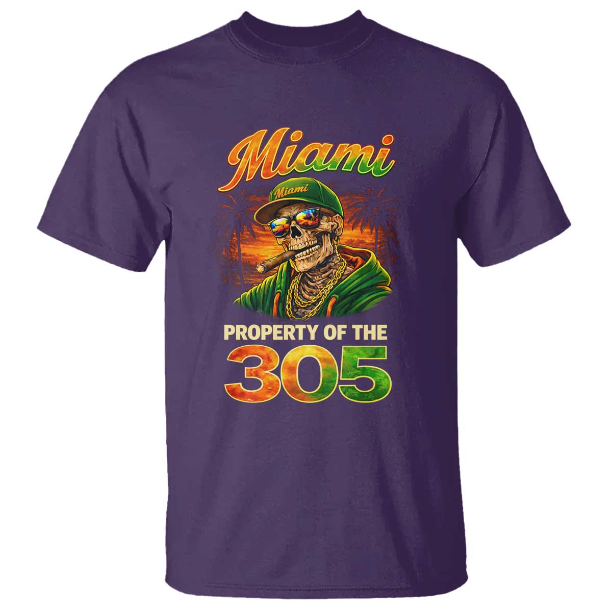 Miami Property of the 305 Skeleton Graphic T Shirt Street King with Sunset Florida Swag TS02 Purple Print Your Wear