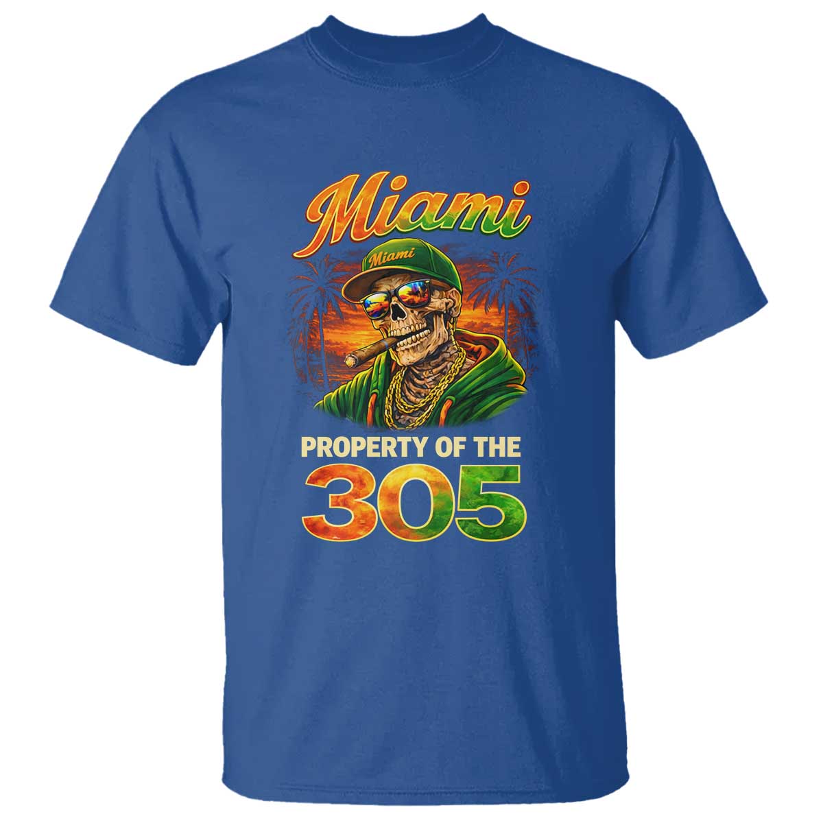 Miami Property of the 305 Skeleton Graphic T Shirt Street King with Sunset Florida Swag TS02 Royal Blue Print Your Wear