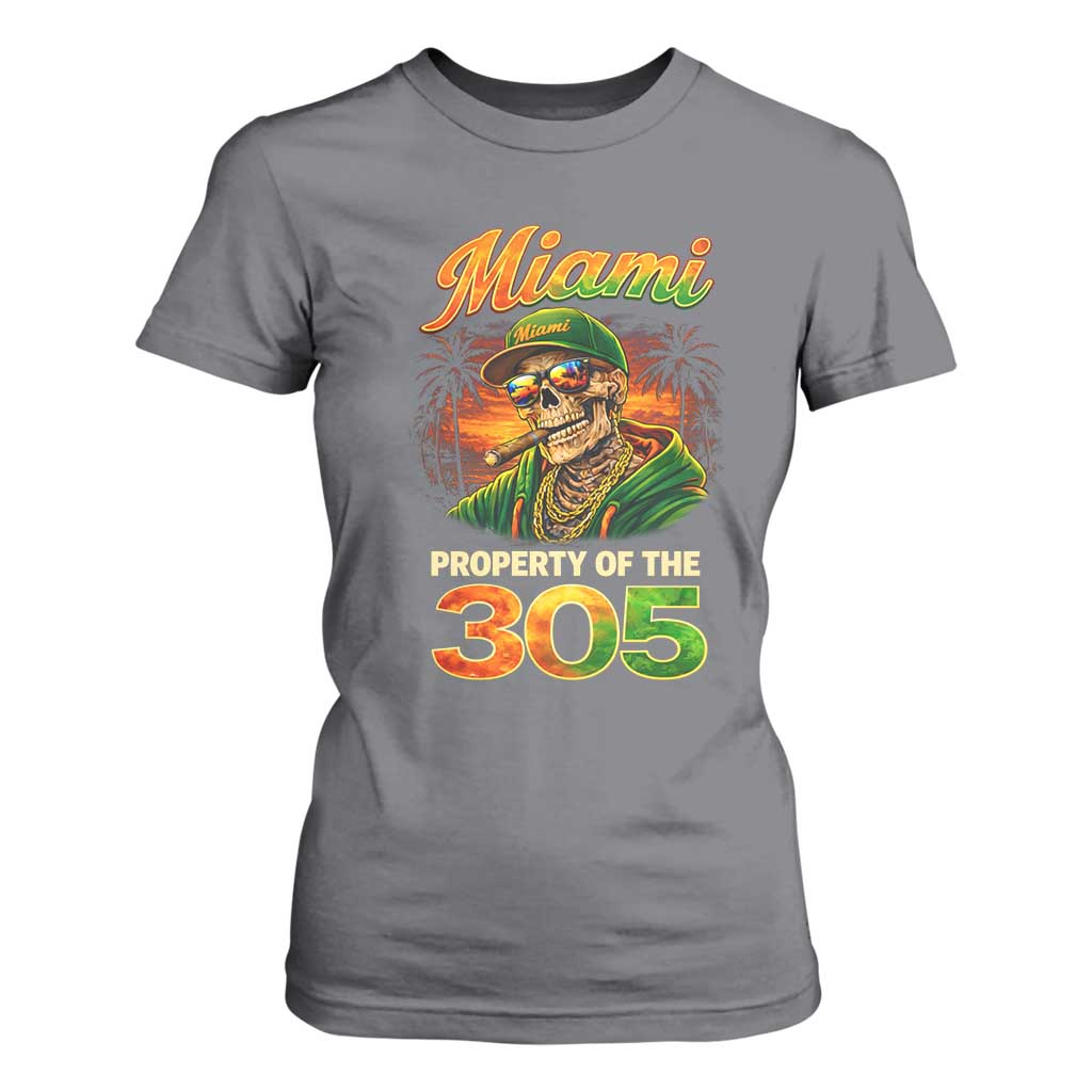 Miami Property of the 305 Skeleton Graphic T Shirt For Women Street King with Sunset Florida Swag TS02 Charcoal Print Your Wear