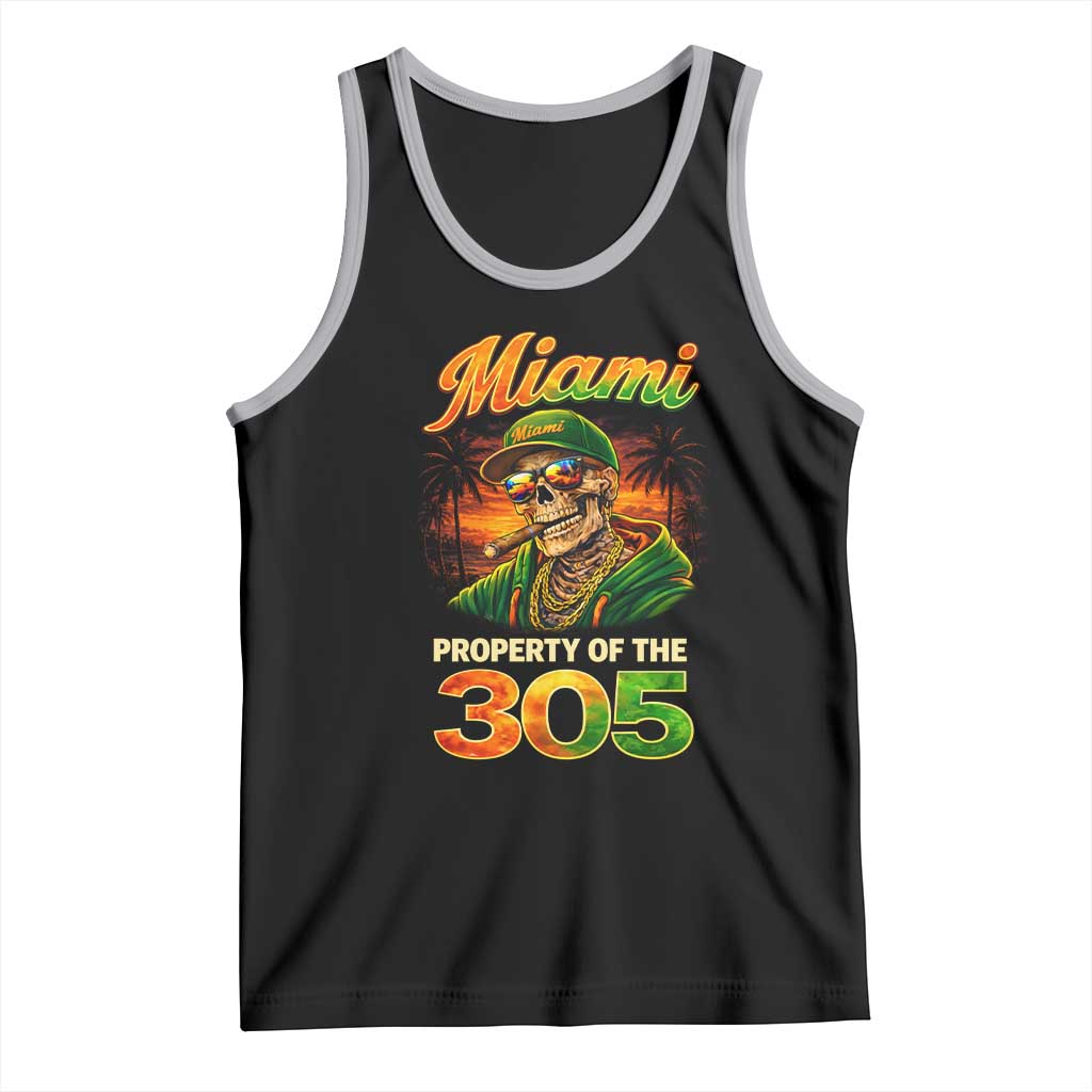 Miami Property of the 305 Skeleton Graphic Tank Top Street King with Sunset Florida Swag TS02 Black Athletic Heather Print Your Wear