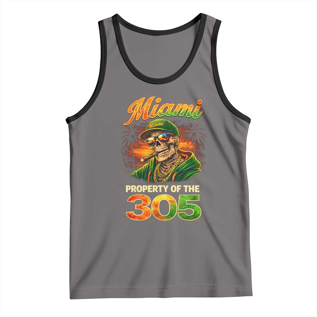 Miami Property of the 305 Skeleton Graphic Tank Top Street King with Sunset Florida Swag TS02 Deep Heather Black Print Your Wear
