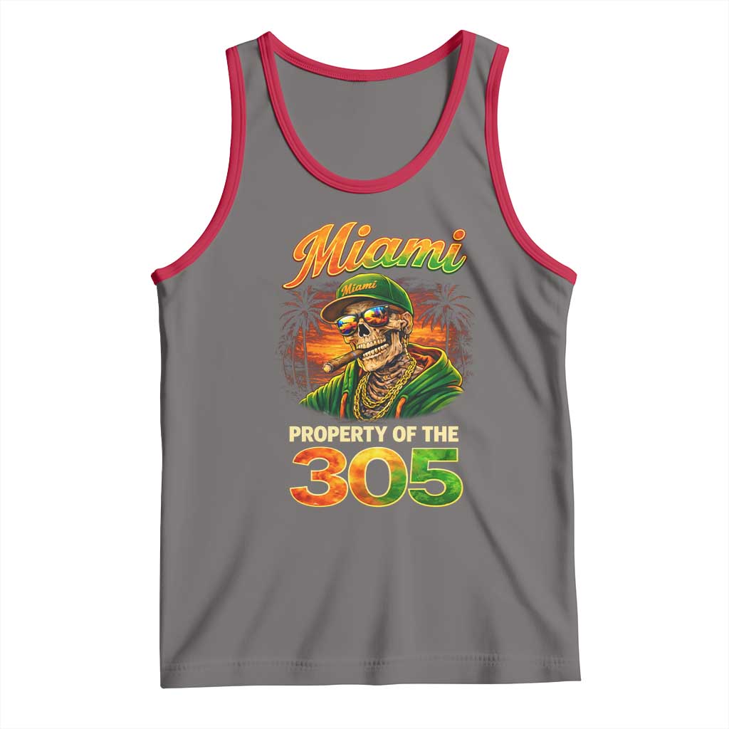Miami Property of the 305 Skeleton Graphic Tank Top Street King with Sunset Florida Swag TS02 Deep Heather Red Print Your Wear