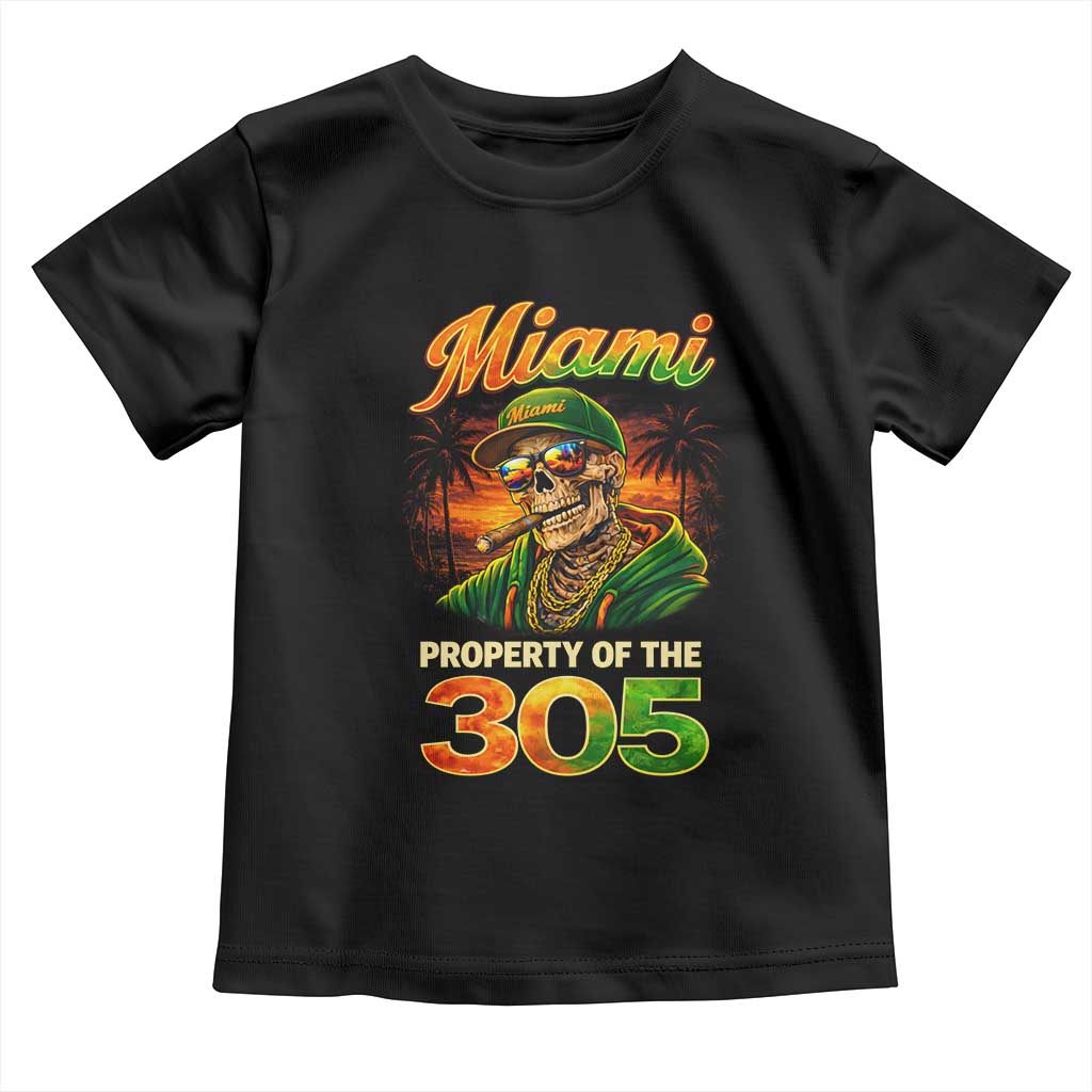 Miami Property of the 305 Skeleton Graphic Toddler T Shirt Street King with Sunset Florida Swag TS02 Black Print Your Wear