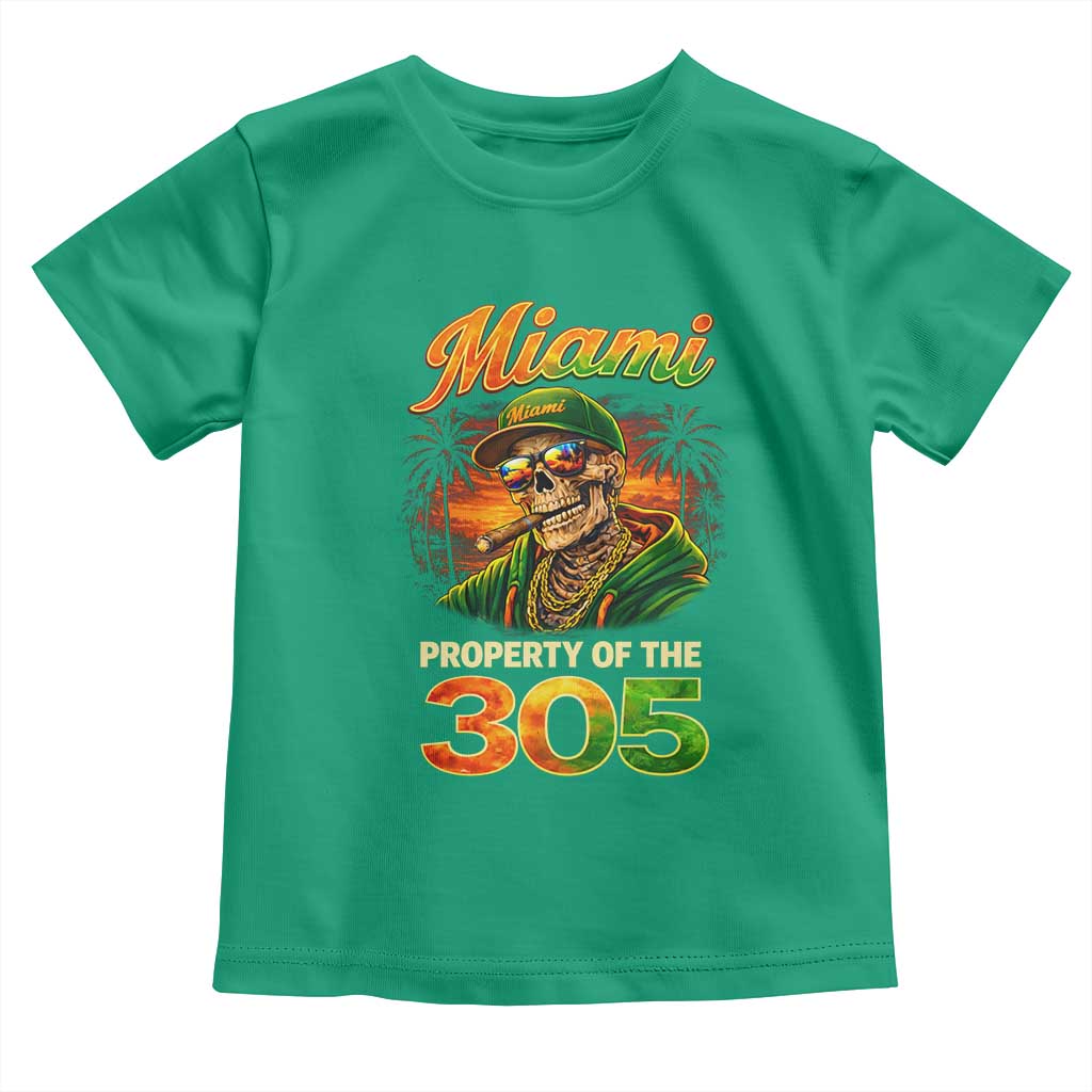 Miami Property of the 305 Skeleton Graphic Toddler T Shirt Street King with Sunset Florida Swag TS02 Irish Green Print Your Wear
