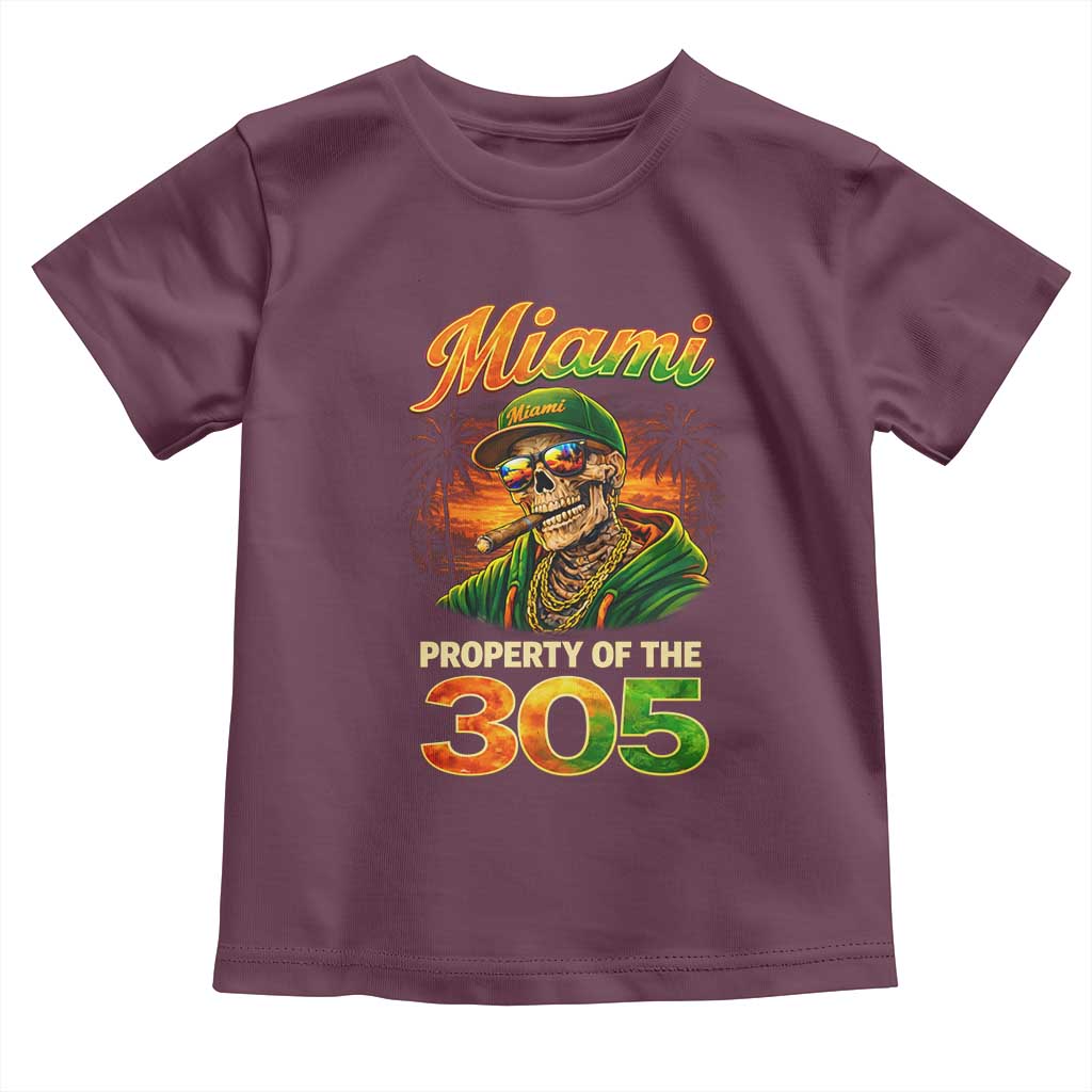 Miami Property of the 305 Skeleton Graphic Toddler T Shirt Street King with Sunset Florida Swag TS02 Maroon Print Your Wear