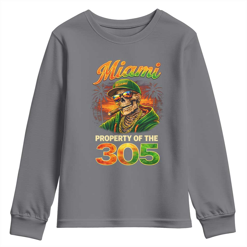 Miami Property of the 305 Skeleton Graphic Youth Sweatshirt Street King with Sunset Florida Swag TS02 Charcoal Print Your Wear
