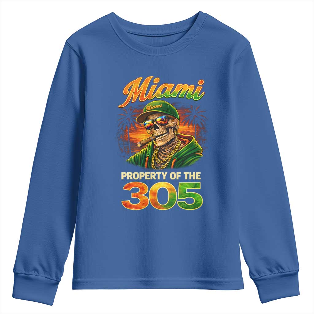 Miami Property of the 305 Skeleton Graphic Youth Sweatshirt Street King with Sunset Florida Swag TS02 Royal Blue Print Your Wear