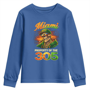 Miami Property of the 305 Skeleton Graphic Youth Sweatshirt Street King with Sunset Florida Swag TS02 Royal Blue Print Your Wear