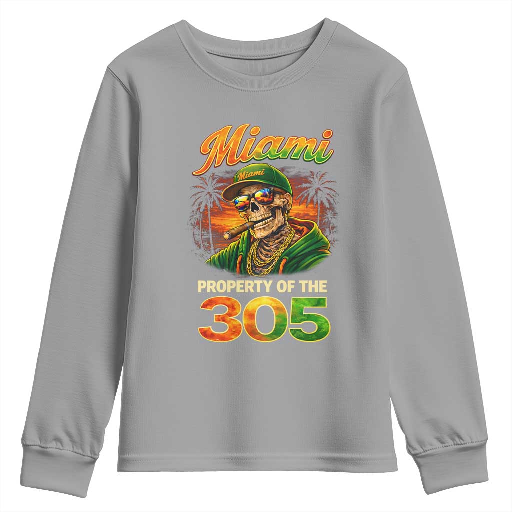 Miami Property of the 305 Skeleton Graphic Youth Sweatshirt Street King with Sunset Florida Swag TS02 Sport Gray Print Your Wear