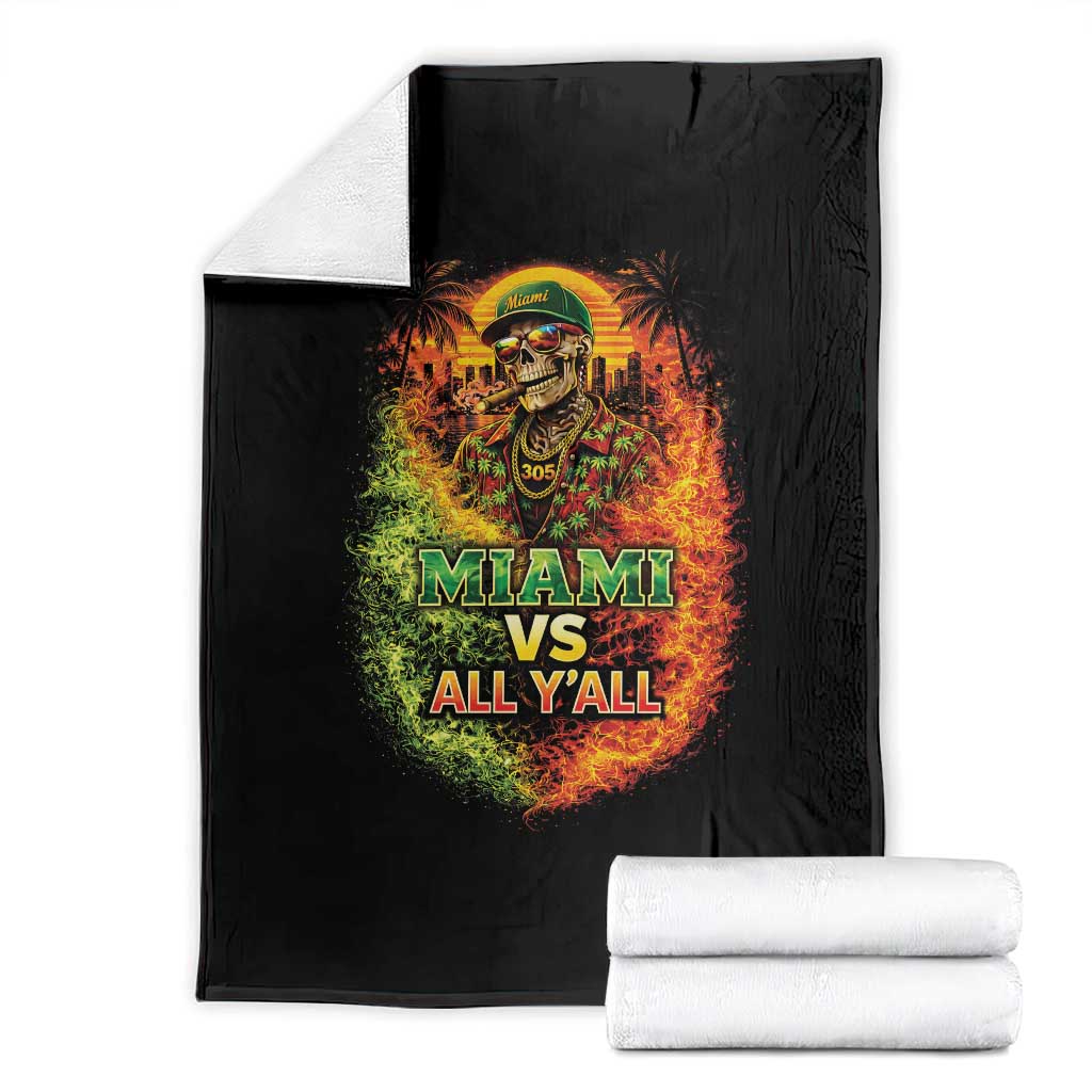 Miami vs All You All 305 Skeleton Flame Graphic Throw Blanket Tropical City Pride Florida Love TS02 Black Print Your Wear