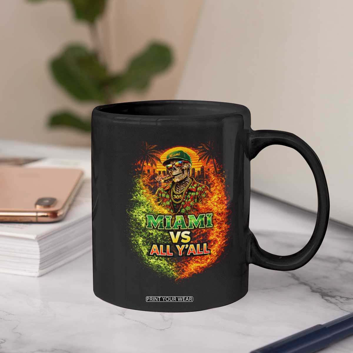 Miami vs All You All 305 Skeleton Flame Graphic Coffee Mug Tropical City Pride Florida Love TS02 Print Your Wear