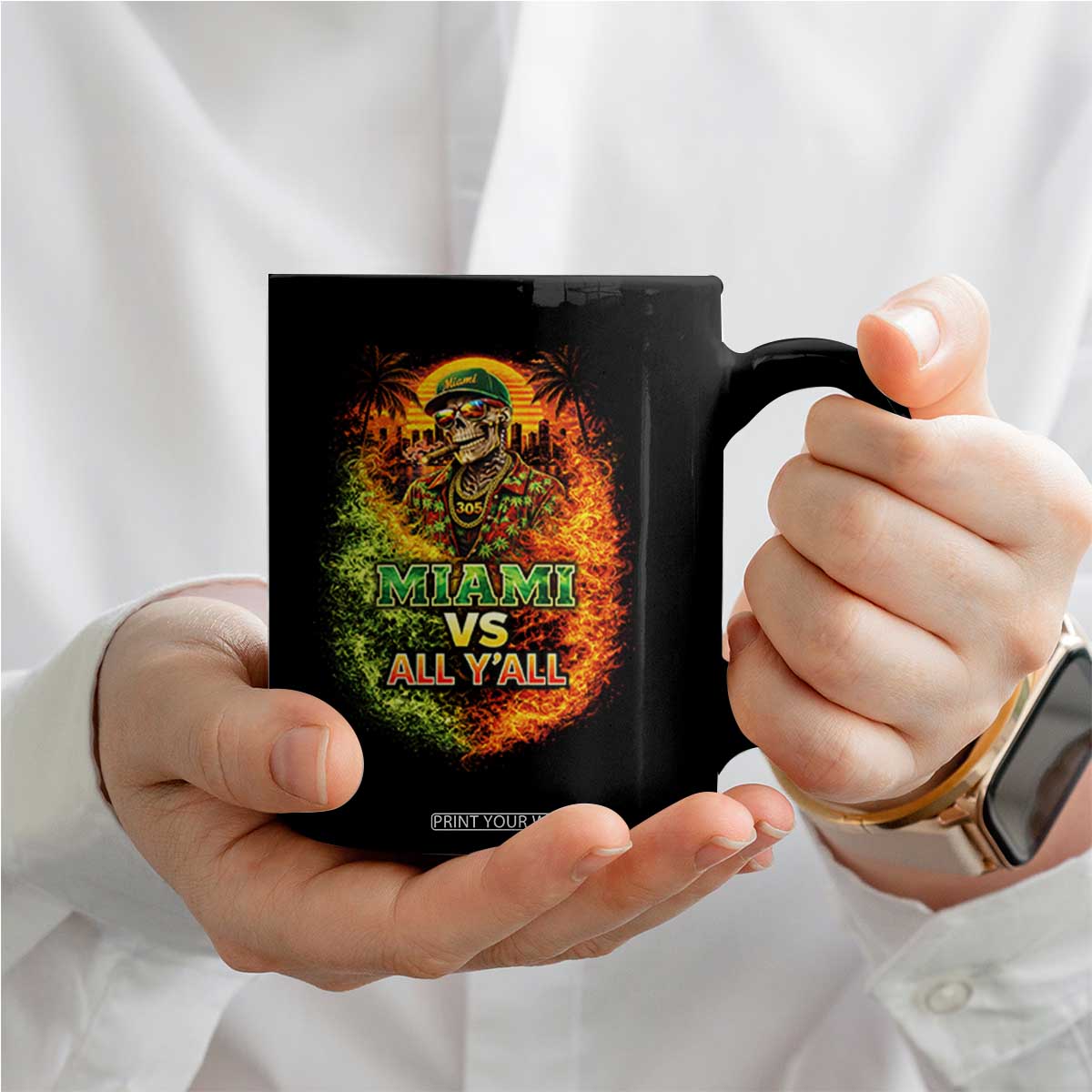 Miami vs All You All 305 Skeleton Flame Graphic Coffee Mug Tropical City Pride Florida Love TS02 Print Your Wear