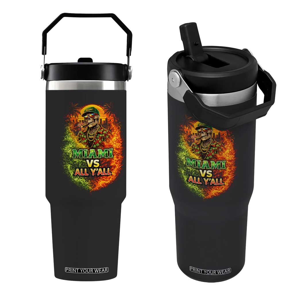 Miami vs All You All 305 Skeleton Flame Graphic Flip Straw Tumbler Tropical City Pride Florida Love TS02 One Size: 30 oz Black Print Your Wear