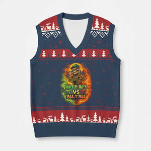 Miami vs All You All 305 Skeleton Flame Graphic V-Neck Knit Sweater Vest Tropical City Pride Florida Love TS02 Navy Red Print Your Wear