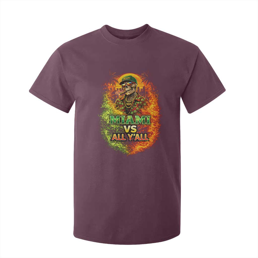 Miami vs All You All 305 Skeleton Flame Graphic T Shirt For Kid Tropical City Pride Florida Love TS02 Maroon Print Your Wear