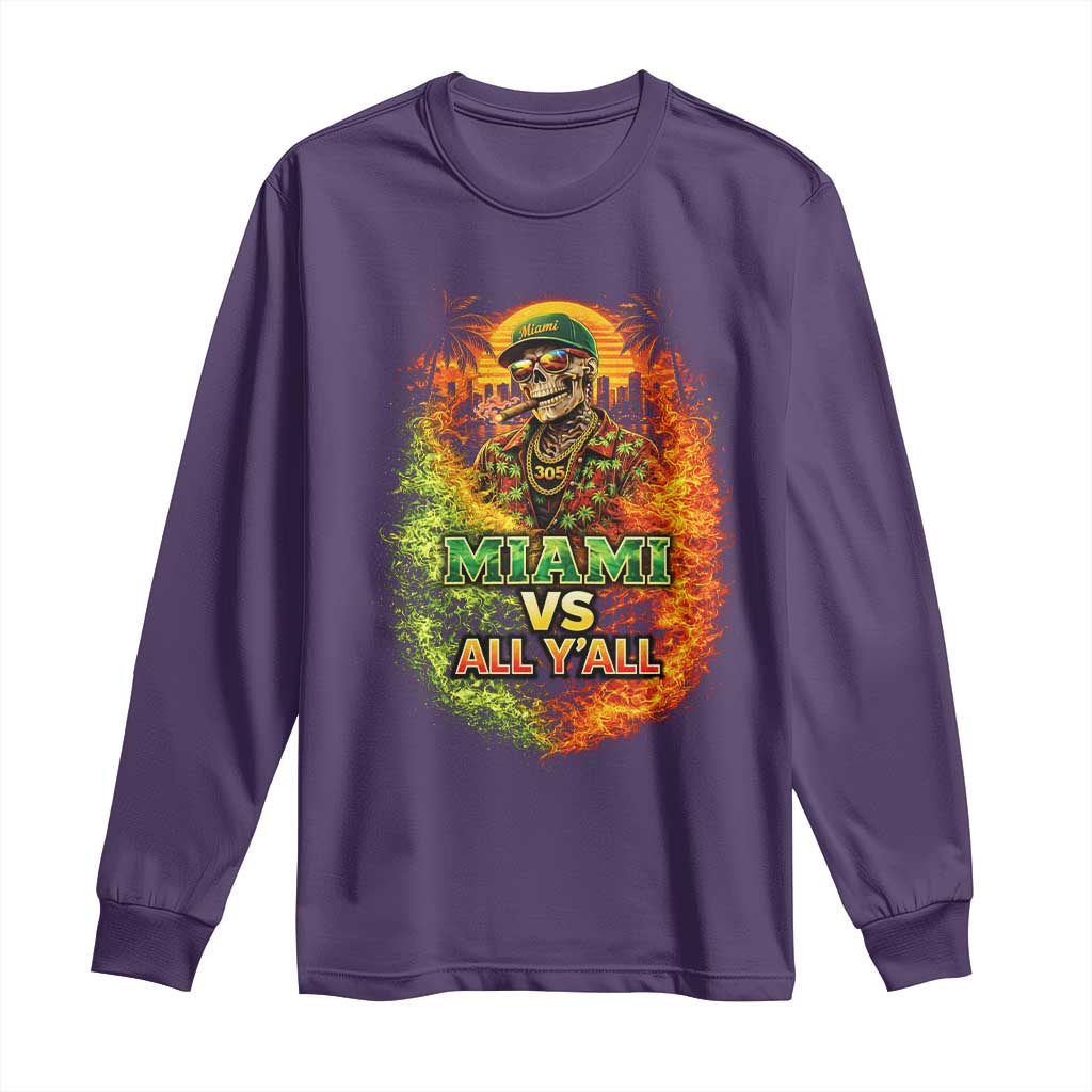 Miami vs All You All 305 Skeleton Flame Graphic Long Sleeve Shirt Tropical City Pride Florida Love TS02 Purple Print Your Wear