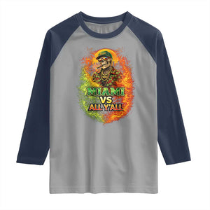 Miami vs All You All 305 Skeleton Flame Graphic Raglan Shirt Tropical City Pride Florida Love TS02 Sport Gray Navy Print Your Wear