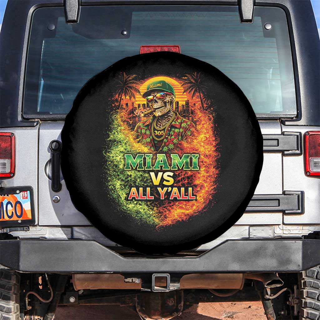 Miami vs All You All 305 Skeleton Flame Graphic Spare Tire Cover Tropical City Pride Florida Love TS02 No hole Black Print Your Wear