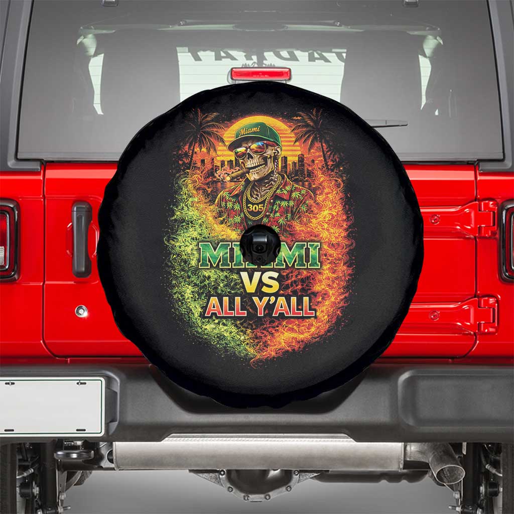Miami vs All You All 305 Skeleton Flame Graphic Spare Tire Cover Tropical City Pride Florida Love TS02 Black Print Your Wear
