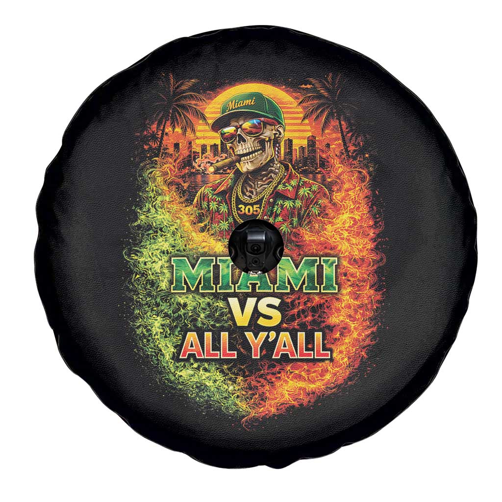 Miami vs All You All 305 Skeleton Flame Graphic Spare Tire Cover Tropical City Pride Florida Love TS02 Print Your Wear