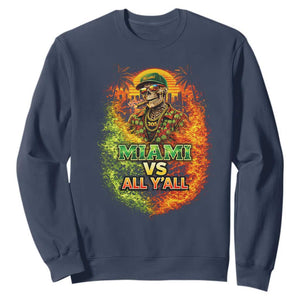 Miami vs All You All 305 Skeleton Flame Graphic Sweatshirt Tropical City Pride Florida Love TS02 Navy Print Your Wear